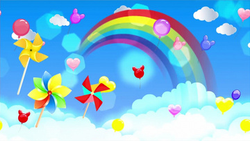 高清动画卡通天空彩虹风车背景视频(有音乐)