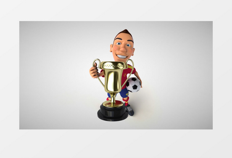 卡通3D足球明星具体奖杯视频素材