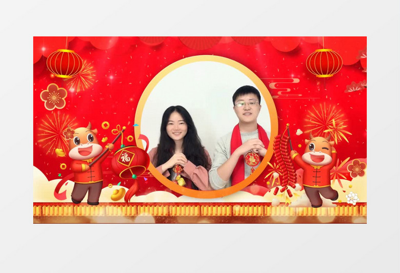 创意新春喜庆红透明通道遮罩新年拜年视频AE视频模板