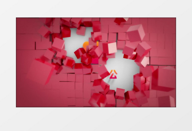 玫红色墙壁破碎裂开logo展示片头视频