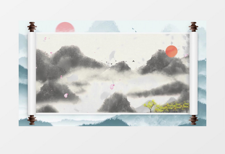 大气云层穿梭中国风卷轴国学片头展示pr模板