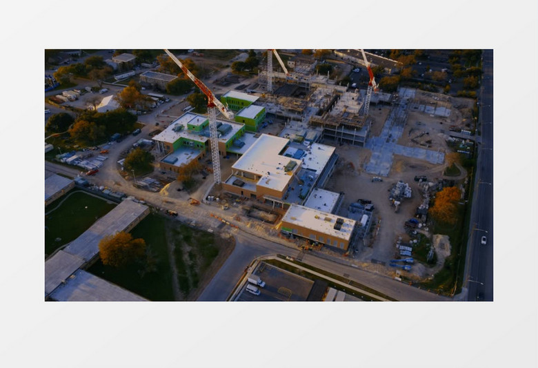 航拍清晨正在建设的建筑物景观实拍视频素材