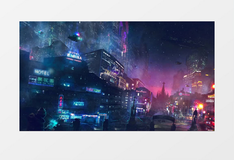 科技炫酷霓虹城市背景视频素材有音乐