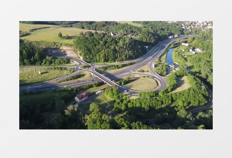 航拍郊区的立交桥车流信息实拍视频素材