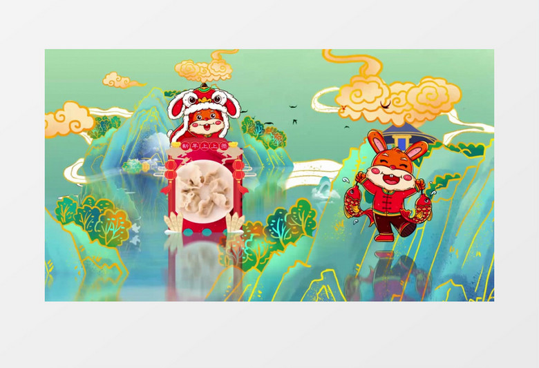 中国国潮兔年新春佳节背景视频