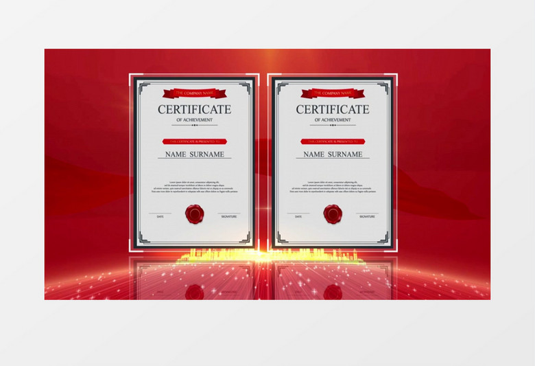 红色证书文件展示AE模板