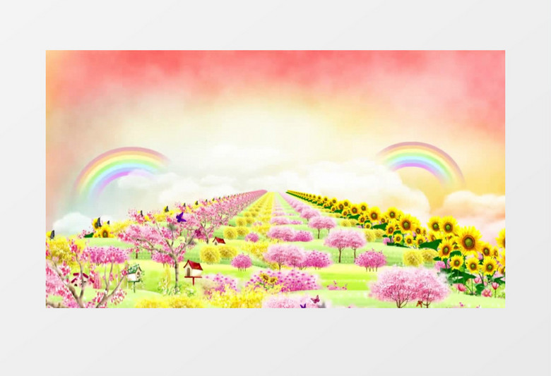 清新唯美梦幻百花彩虹有音乐背景视频