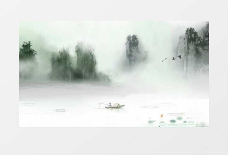 水墨风飞鸟草船唯美背景视频（有音乐）