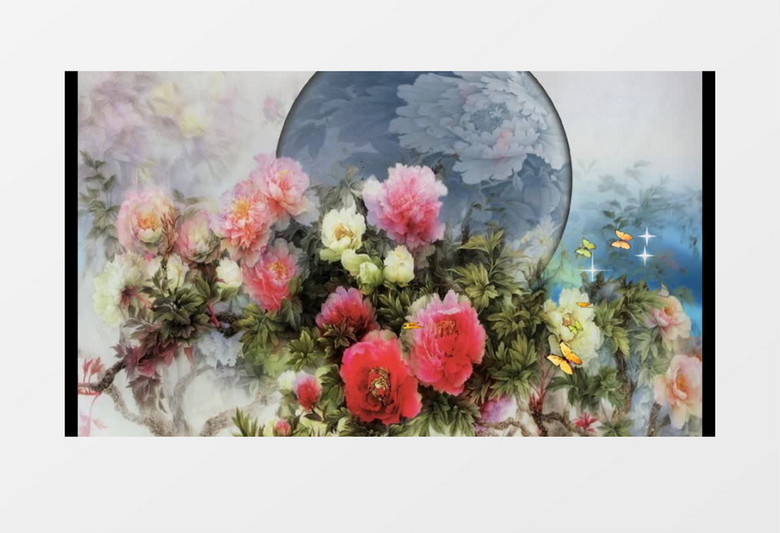 中国风花好月圆惊蝶飞背景视频（有音乐）