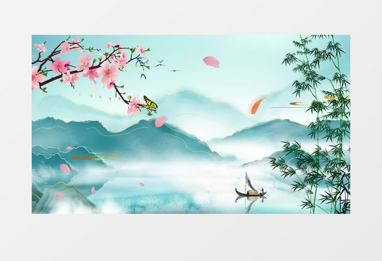 中国风水墨画鎏金背景ae模板