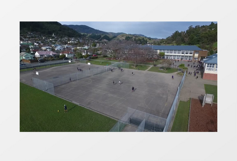 俯拍学校操场跟校园场景实拍视频素材