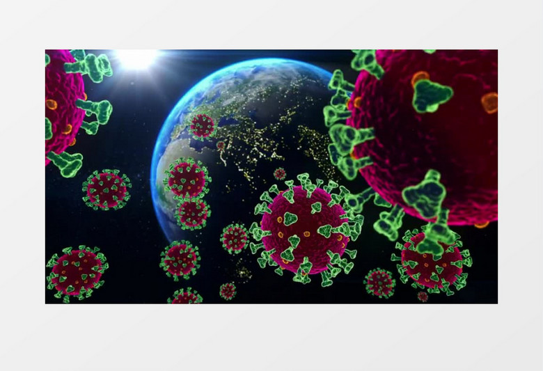 旋转的地球模型和彩色冠状病毒背景视频素材