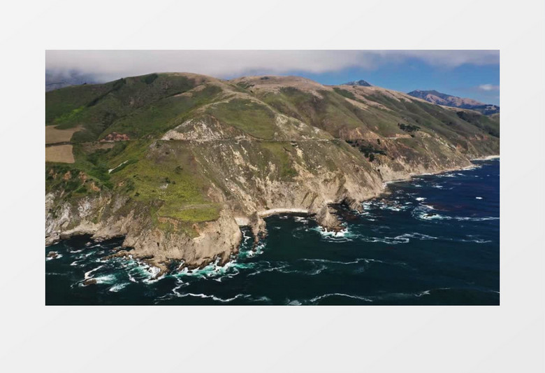 航拍海边的高山景象实拍视频素材