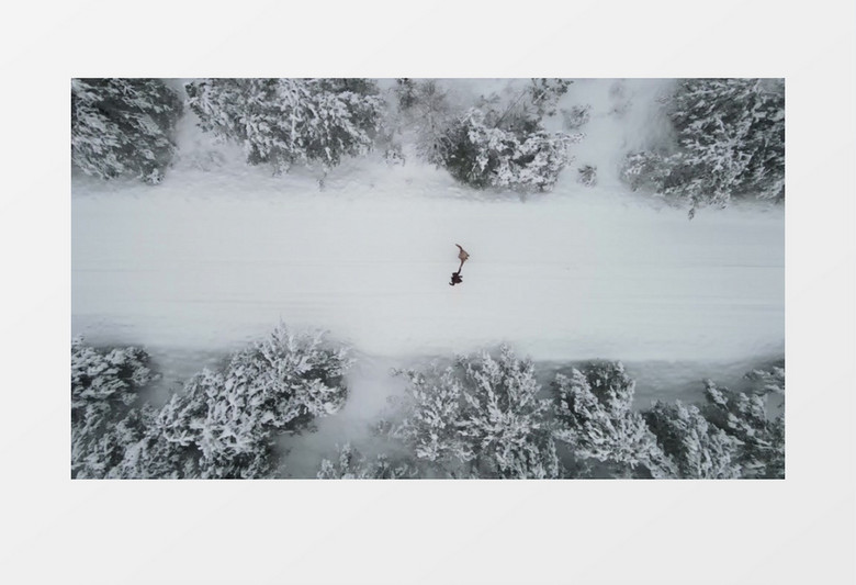俯拍一对情侣在雪地上奔跑实拍视频素材