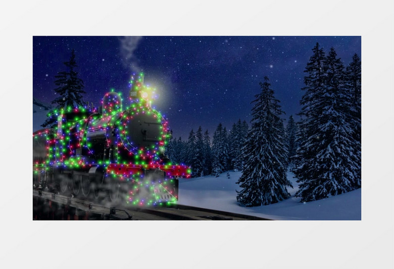 在雪地里的霓虹灯小火车背景视频素材有音乐