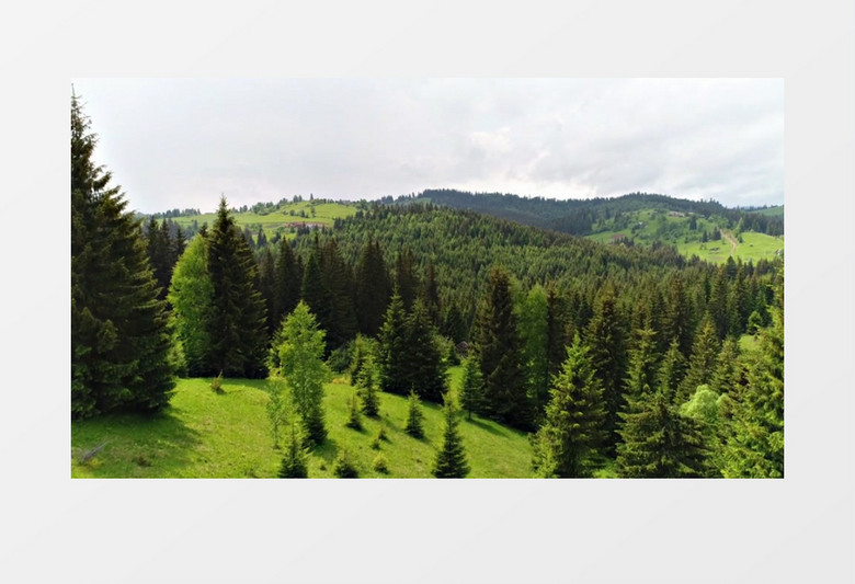 航拍山顶的景观和山下茂盛的森林实拍视频素材