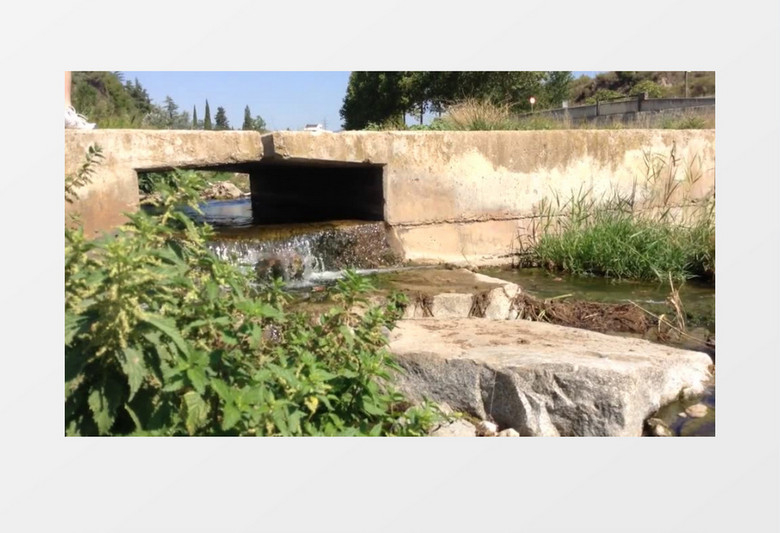 城市街景桥下河流缓缓流动实拍视频