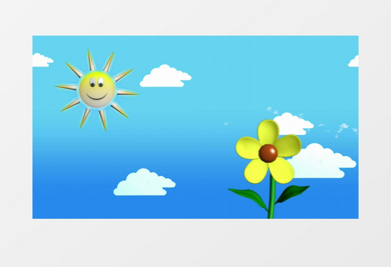 蓝色卡通动画太阳照耀着黄色小花视频素材