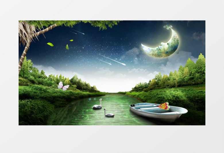 月亮流星蝴蝶飞舞背景视频素材 月亮流星蝴蝶飞舞背景视频素材