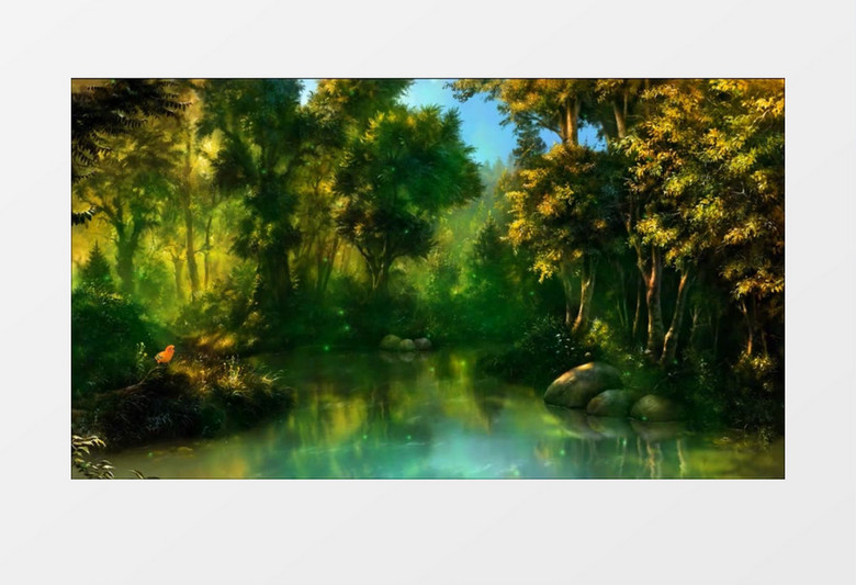 热带雨林树木绿色河流背景视频