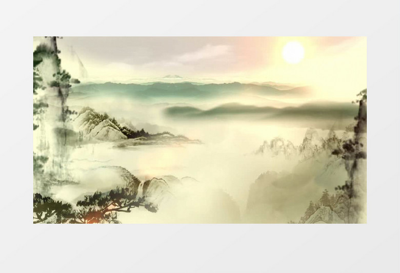 中国风水墨山水树叶飘动视频素材