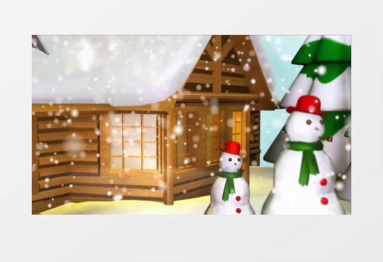  大雪纷飞 温馨的小屋 放入梦幻的圣诞球背景视频