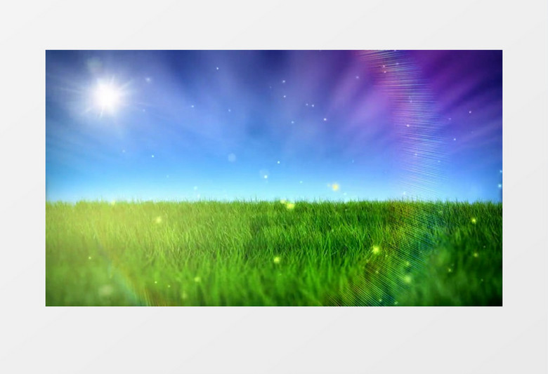 动画动态蓝天白云阳光照耀绿草地光点闪烁背景视频素材