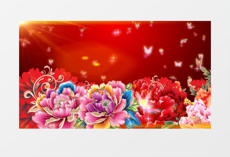 动画动态华丽牡丹花蝴蝶飞舞背景视频素材 动画动态华丽牡丹花蝴蝶飞舞背景视频素材