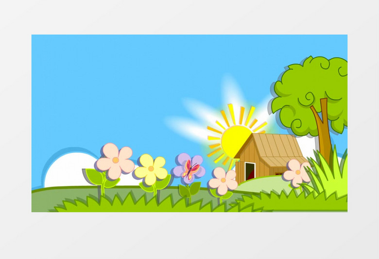 清新可爱小屋草地背景视频素材