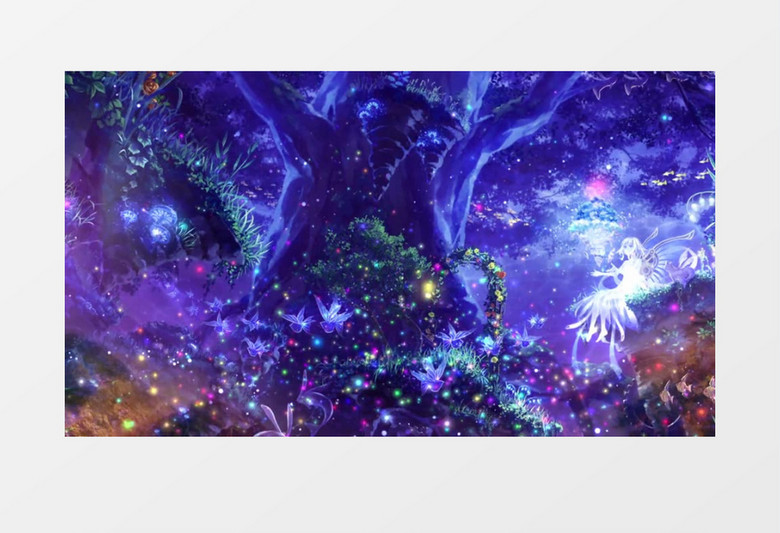 紫色唯美炫丽的光粒子森林背景视频素材