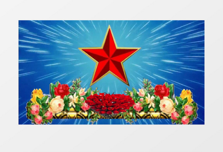 闪烁的红色五角星鲜花背景视频