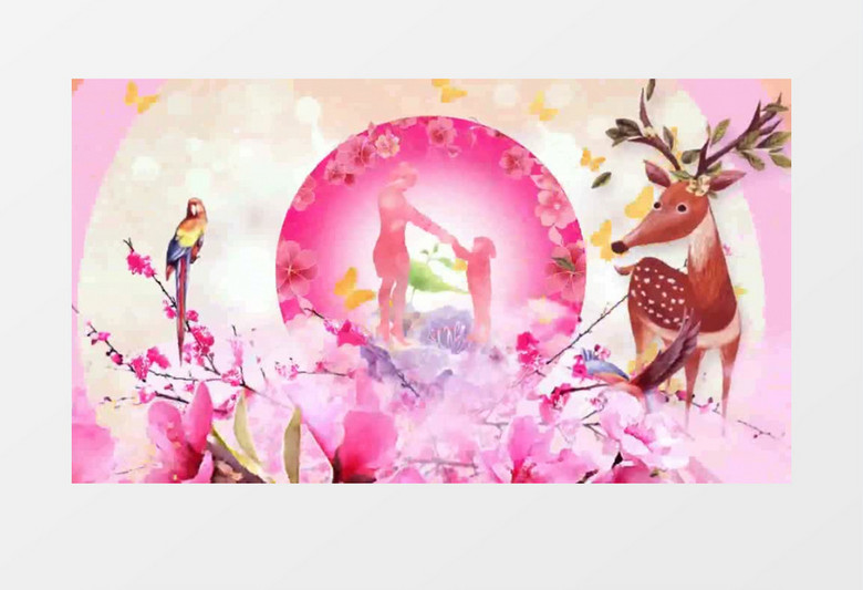 母亲节温馨幸福蝴蝶花瓣模板