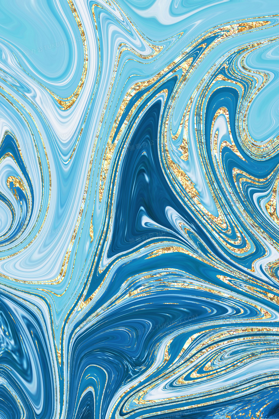 花青色鎏金流体质感背景