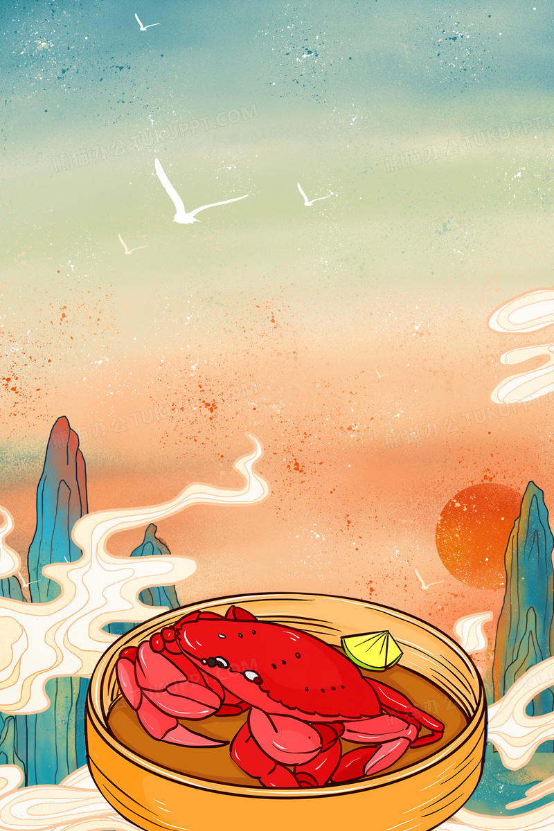 创意国潮大闸蟹美食背景