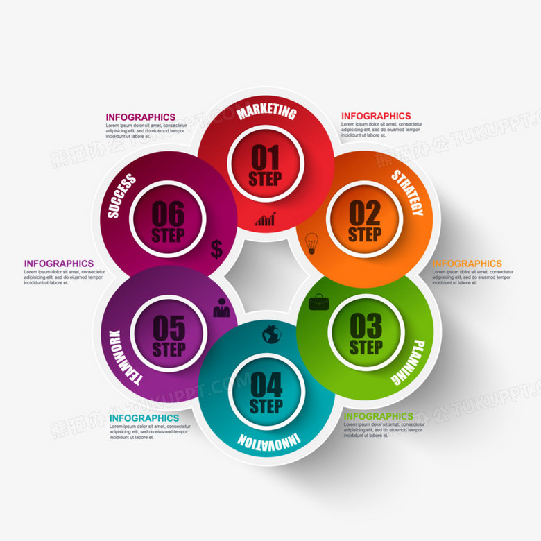 彩色六环分类ppt元素