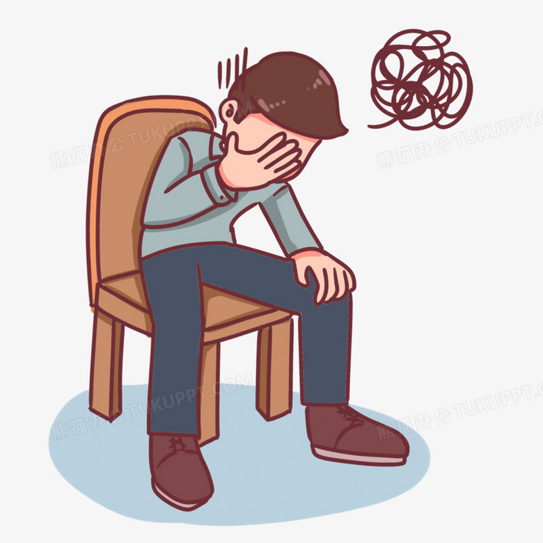 卡通手绘男士扶额头抑郁难过人物素材