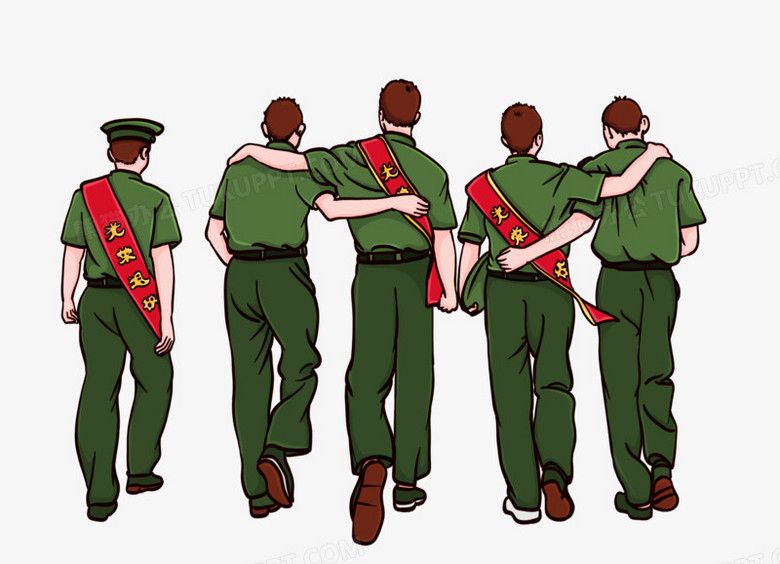 手绘退役军人背影形象免抠元素
