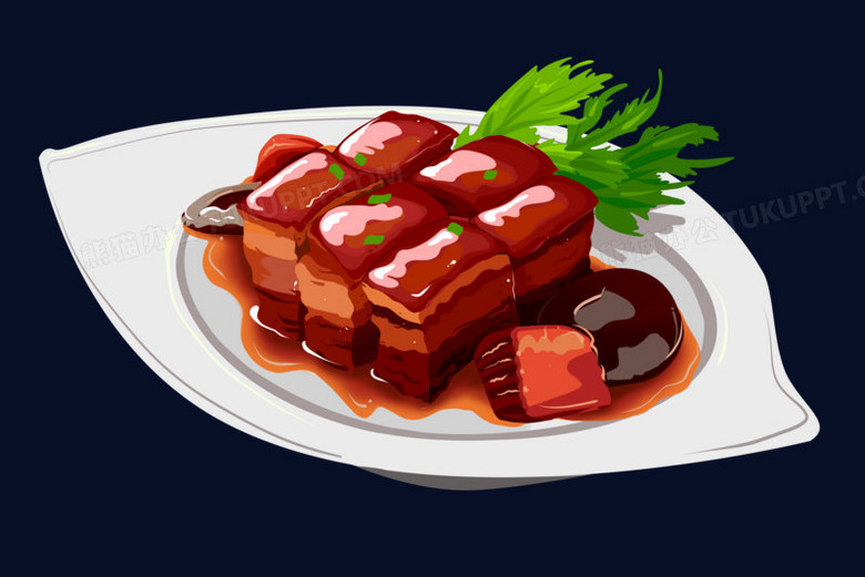 卡通手绘杀猪肉猪肉菜红烧香菇肉块元素