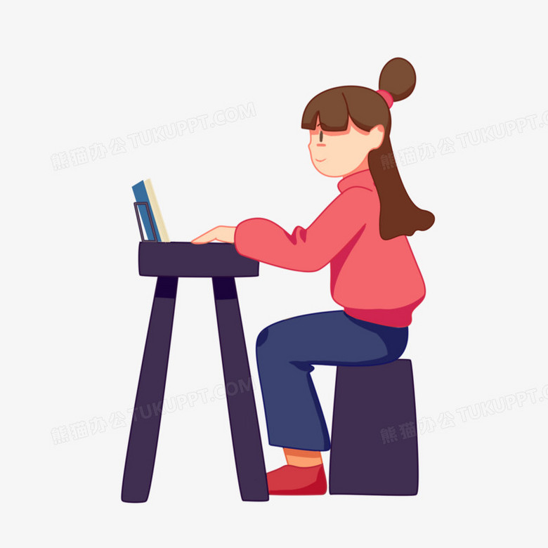卡通手绘坐着看书的女孩免抠元素
