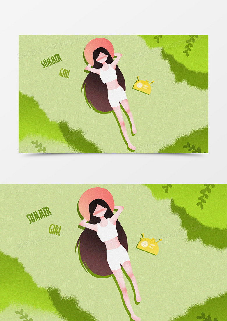 夏天文艺清新氧气少女噪点插画