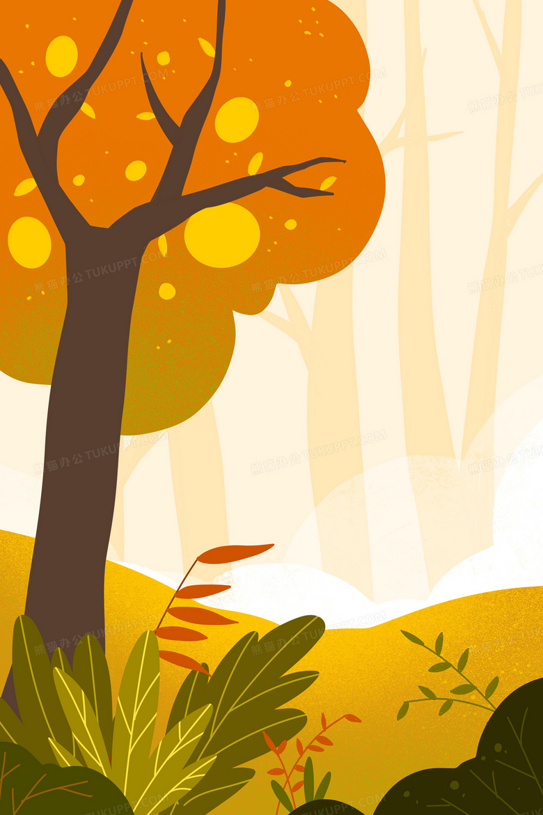 暖色秋日立秋大树手绘卡通插画背景背景图片素材免费下载 熊猫办公