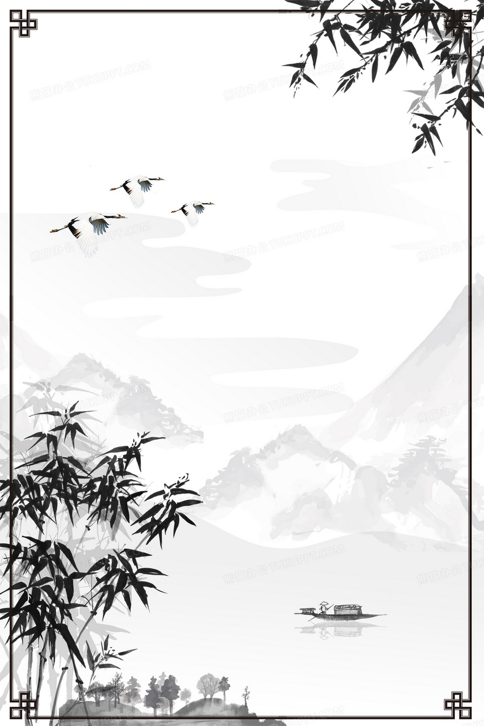 黑白风格简洁中国山水画水墨风背景