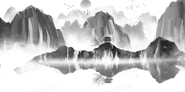水墨笔刷中国山水背景背景图片素材免费下载_熊猫办公