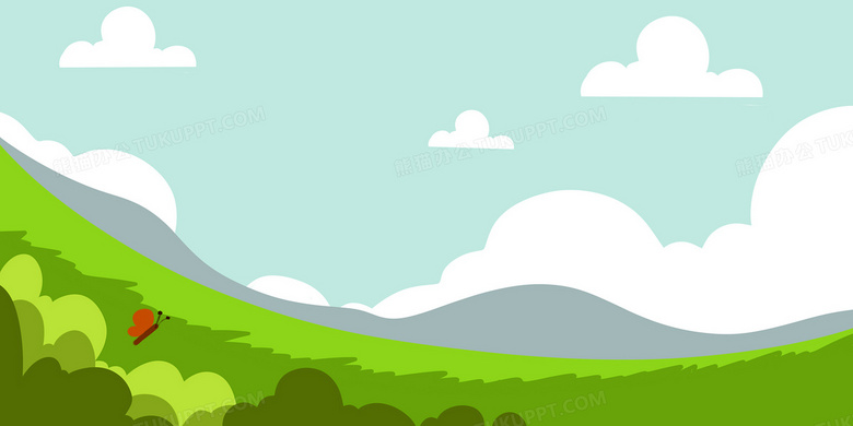 蓝色绿色草地白云天空卡通插画背景素材背景图片素材免费下载_熊猫办公