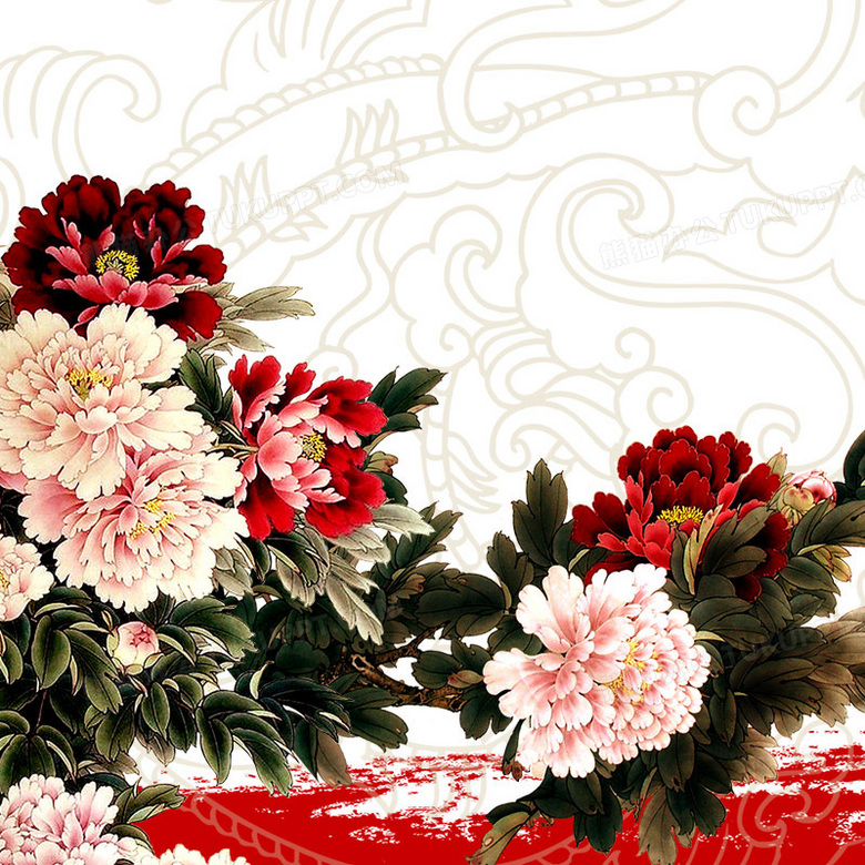 中国风牡丹花背景背景图片素材免费下载 熊猫办公