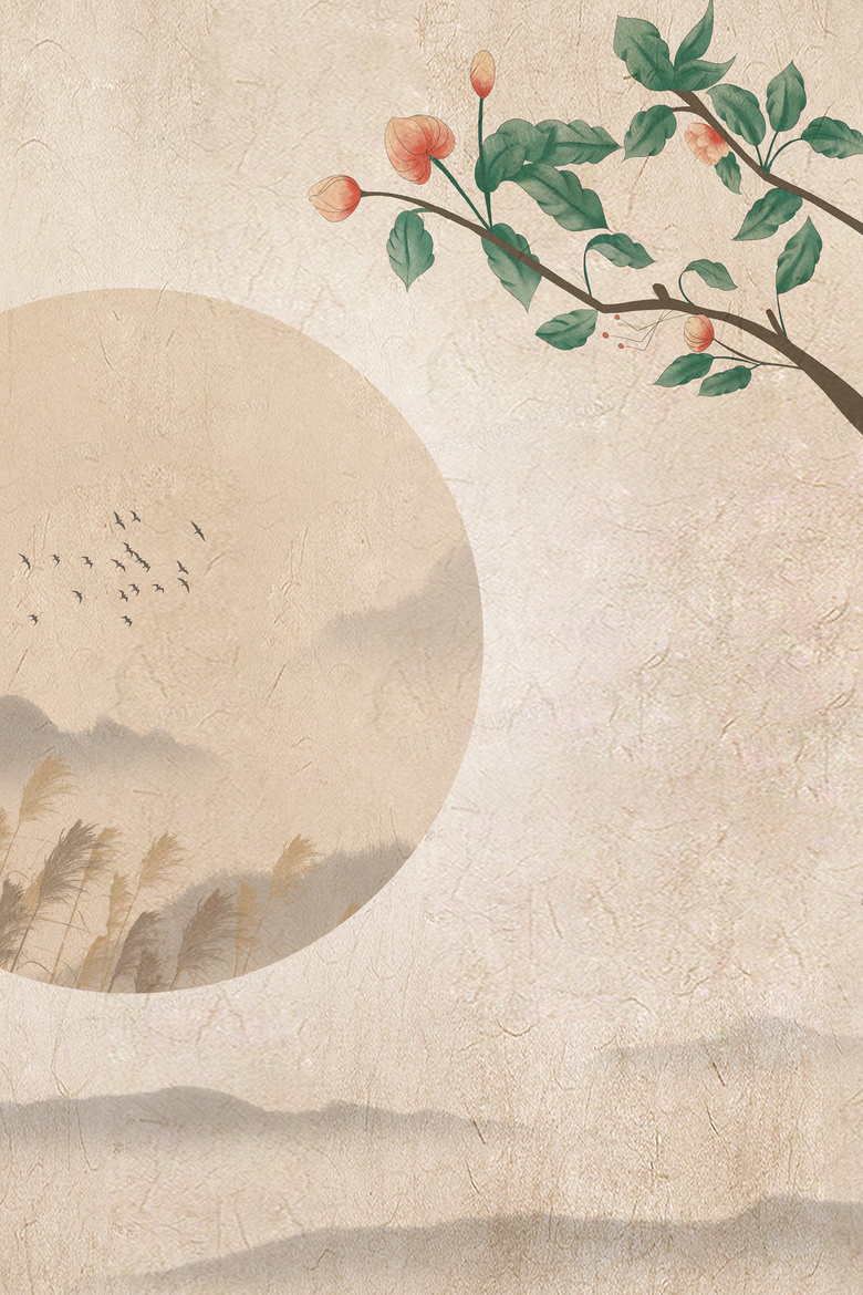 复古宣纸质感中国风植物工笔画背景背景图片素材免费下载 中国背景 3543 5315像素 熊猫办公