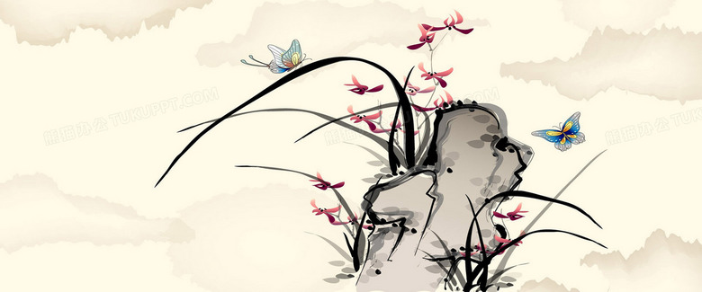 石头水墨画banner背景背景图片素材免费下载 熊猫办公