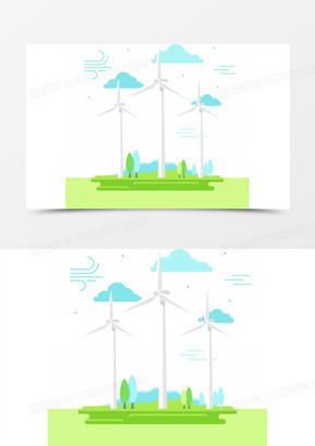 矢量草原中的电力风车