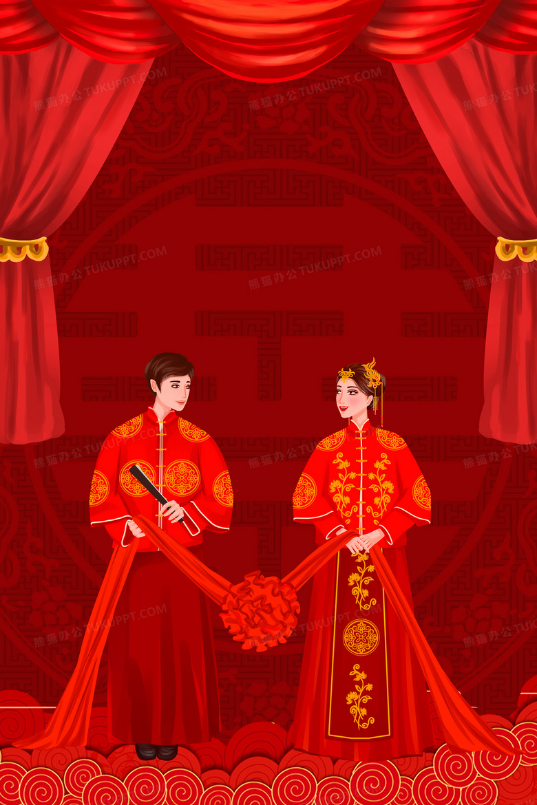 红色喜庆大气中式婚礼结婚背景背景图片素材免费下载 熊猫办公