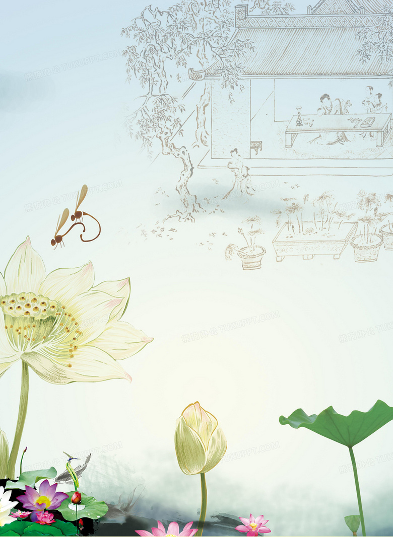 中国风清新莲花展板背景背景图片素材免费下载 中国背景 3431 4694像素 熊猫办公